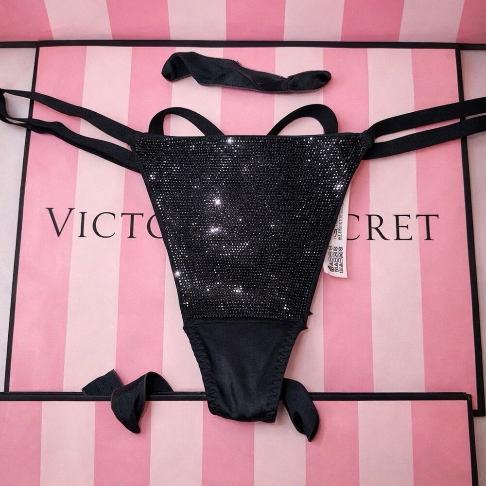 Victoria's Secret Black Rhinestone Thong Panty